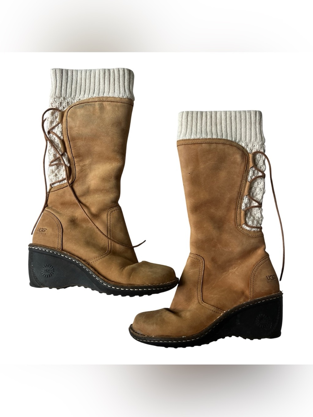 UGG SKYLAIR WEDGE BOOTS CREAM KNIT TOP WOMENS 7